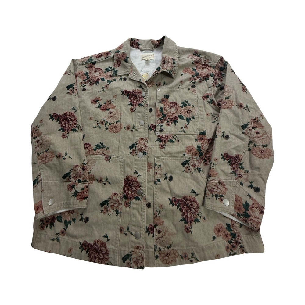 Universal Thread Jacket Womens L Tan Pink Floral Corduroy Cotton Cottagecore